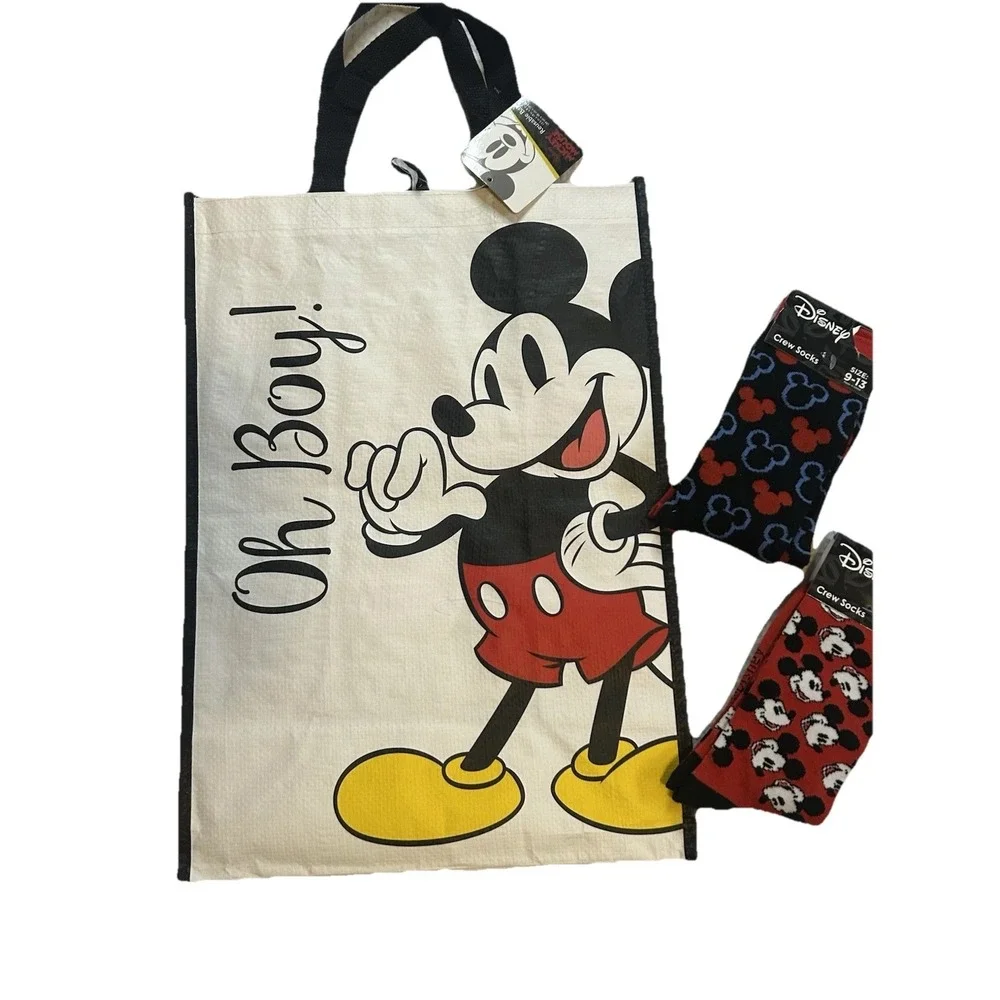 Disney - NEW - Mickey Mouse - Crew Socks (Set Of 2) + Tote - Unisex (Men/Women)